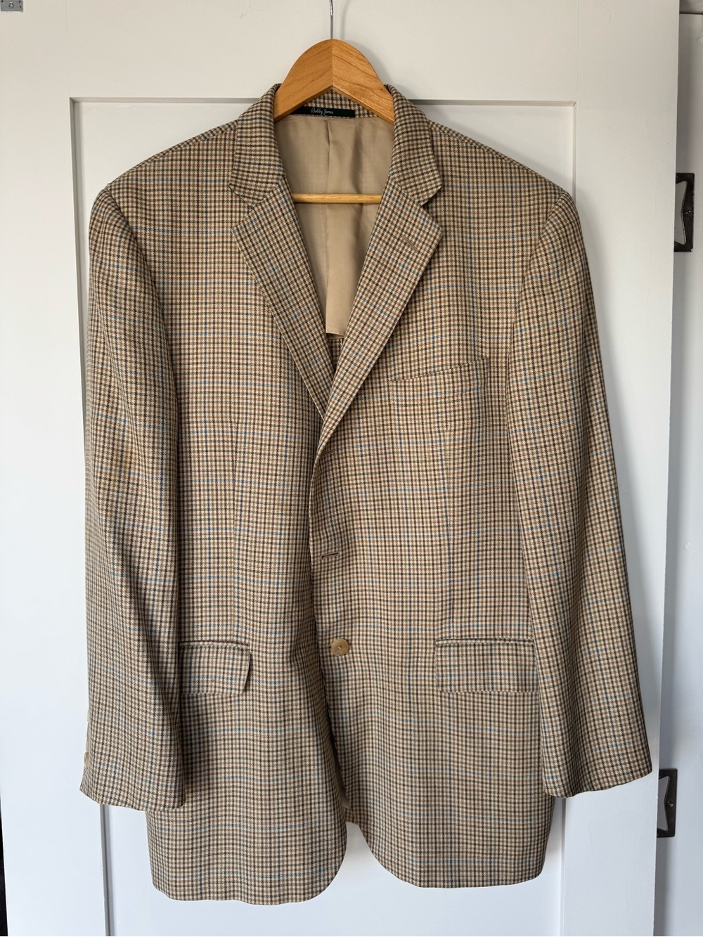 Hickey Freeman Tan & Cream Glen Plaid Sport Coat 44R